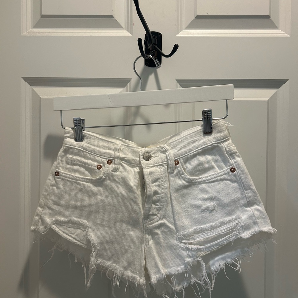 We The Free White Jean Shorts Distressed Hem